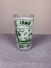 VTG Hazel Atlas Iowa The Hawkeye State Souvenir Drinking Glass Frosted Green picture
