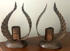 Vintage Rebajes Pair Copper Coiled Leaf Candlestick Holders picture