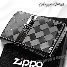 Zippo Oil Lighter Argyle Mesh Black Double Sided Regular Case Japan picture