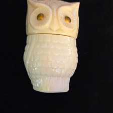 Vintage Avon White Milk Glass Owl Figural Bottle Solid Perfume Cream Sachet Jar picture