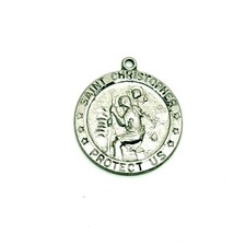 Vintage Sterling Silver Saint Christopher Protect Us Religious Medal picture