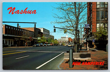 c1960s Nashua New Hampshire Main Street Merrimack River Chrome Postcard picture