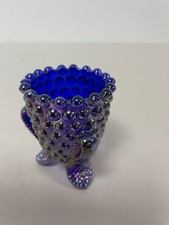 Carnival Glass Blue Toothpick Holder. Vintage 1960s - 1980s. Excellent Condition picture