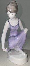 Hollohaza Hungarian Porcelain Lady Figurine Crouching Water Bowl Purple Vintage picture
