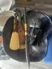 Handmade African Culture Hand-Carved Wooden Face Mask,Spear,Tools,Shield picture