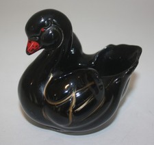Vintage Black Ceramic Swan Planter 50's Figurine picture