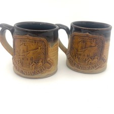 Vintage Stonebridge Pottery England Relief Mugs Lakenheath & Mildenhall Set of 2 picture