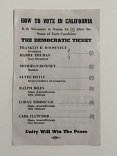 1944 Clyde Doyle Congress Calif. Democratic Campaign Flyer w/ Roosevelt Truman picture