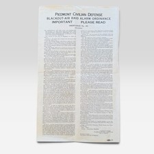 1942 WWII Piedmont CA Civilian Defense Blackout Air Raid Ordinance Flyer Poster picture