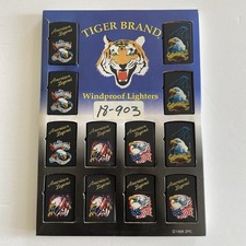Unused Vintage 12pc Windproof Lighter Display ~ American Legend Eagle & Flag picture