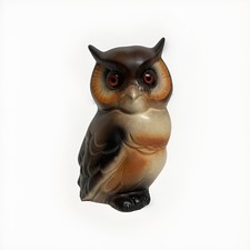 VTG Roselane Pottery Brown Owl Figurine 7.25” Big Eyes Ceramic California MCM picture