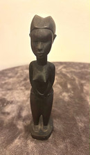 Vintage African Hand Carved Ebony Wood Female Figure Statue African Art 9.5