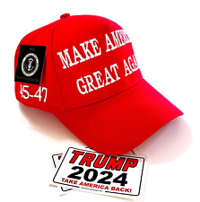President Trump 45-47 Hat..2024..Make America Great Again..MAGA..Red + 2 Decals picture