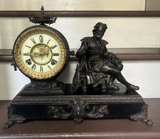 Antique Ansonia ARION Figural Mantel Clock c.1894 Lyre Book Chalice picture