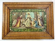 Antique Birn Bros Embossed Lithograph Print Jesus Blessing Children Oak Frame picture