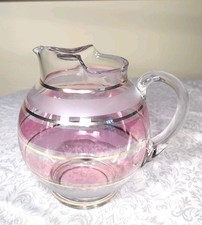 VTG 1940s Macbeth Evans Sovereign Glass Ball Pitcher Gold Cranberry Frost Stripe picture