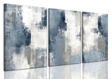 Okudolit Abstract Wall Art Navy Blue Gray Canvas Large Framed Set 3 Modern picture