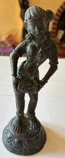 Antique Bronze Krishna India Hindu Woman Playing Drum Figurine 5 1/2