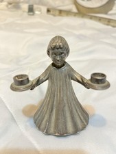 Vintage Italian Pewter Choir Angel  Double Candle Holder picture