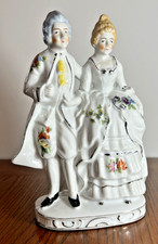 Porcelain Colonial Couple in White Formal Dress Figurine Victorian Made in Japan picture