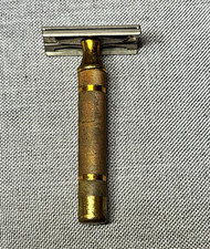 Vintage Gillette Gold Tone Fat Handle Tech DE Safety Razor Prewar 1938–1945 USA picture
