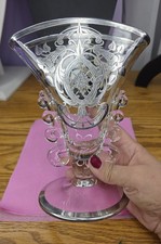 VTG Heisey Lariat Glass Footed Fan Vase with Silver Overlay picture