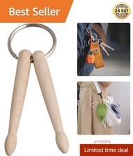 Stylish Natural Wood Drum Keyring with Drumsticks - Multi-Purpose Accessory picture