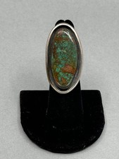 Old Pawn Silver Ring - Large gem Quality Turquoise - 1.7