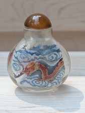 Vintage Chinese Inside Painted Glass Snuff Bottle Hand Painted Dragon & Cloud 2