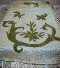 1920s Satin Applique Bedspread Green Gold Art Deco Antique Velvet Trio NY picture