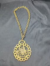 Vintage Renaissance BRASS Gold ORNAMENT ROYALTY King HORSE Pendant Necklace Rare picture