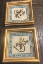 2 Vintage Sungott Art Studios Art Glass, Hand Colored Pictures Mandolin Music picture