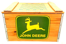 John Deere 1837 Moline IL Wooden Crate Storage Checkers Toy Hinge Lid Box picture