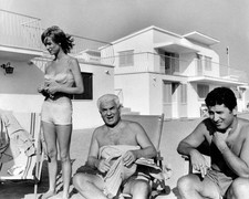 The Italian actor Gino Cervi relaxing seashore son Antonio Italian- Old Photo picture