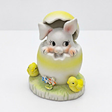Easter Bunny Hatching Egg Chicks Ceramic Figurine 4” picture