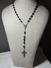 VTG Smoky Root Beer Glass Rosary Miraculous Medal Ornate 24” Brown Translucent picture