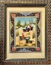 Persian Hunting Scene Oil Painting Bone, Inlay, Marquetry, Wood Khatam 9”+11” picture