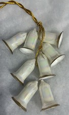 Vintage IRIDESCENT GLASS Christmas Bells MICA Snow Top Gold Trim Hanging Decor picture
