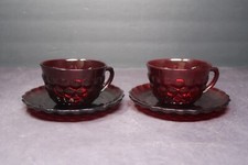 Vintage Anchor Hocking Royal Ruby Red 4 Piece Bubble Set Cups and Saucers picture