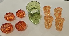 9 LOT: 4 Pumpkin,4 Turkey, 1 Green Turkey, Glass Candle Holders Thanksgiving picture