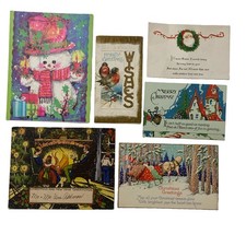 Lot Of 6 Vtg  Christmas Cards Snowman Santa Elf Gnome Reindeer 1920s-60s Kitsch picture