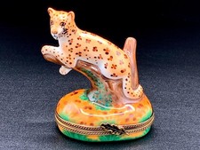 Authentic Cardinal France Limoges Trinket Box – Hand-Painted Leopard on Branch picture