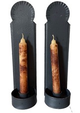 2 Vtg Americana Primitive Style Wall Candle Sconces 10.5 “ Gray picture