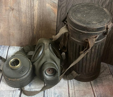 WW2 GAS MASK 1937 FULL MATHCING SET BATTLE TYPE CANVAS GM-30 AUER WEHRMACHT picture