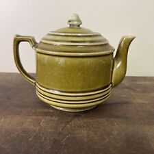 Teapot Green Glaze Mid-Century Pottery Ceramic Japan Vtg  Symmetry Lines picture