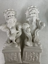 Vintage Chinese Porcelain Foo Dog Statue White Lion 8.5” picture