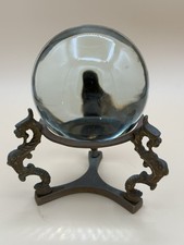 Vintage Crystal Ball Clear Orb Glass Bubble sphere brass dragon Stand picture