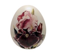 Handpainted Porcelain Egg Glynda Turkey 1999 Signature Beautiful Iris Painting picture