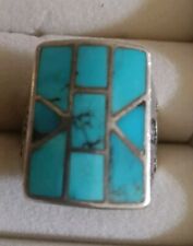 1960s  Zuni Native American Channel Inlay Turquoise/Sterling Silver Ring; sz 10 picture