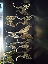 Set Of 9 Vintage Homco Brass Gold Butterflies Wood Bodies Wall Decor ~ Trl1#392 picture